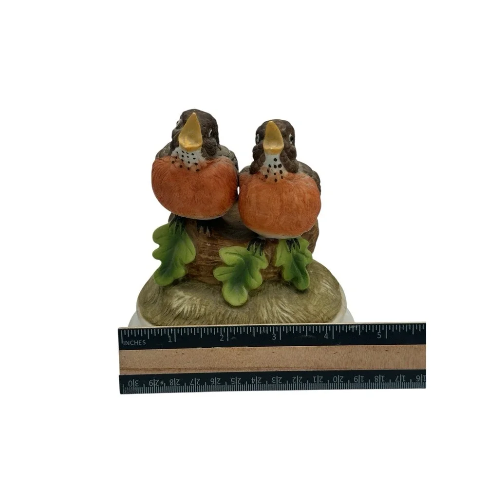 Vtg Gorham Bisque Porcelain Nesting Singing Birds Red Breasted Music Figurine